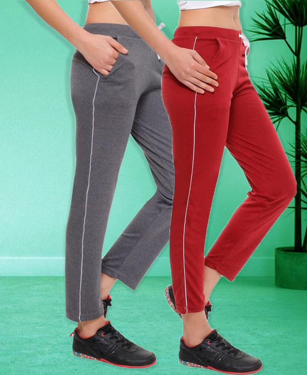 T.T. Women 100% Cotton Interlock Fabric Track Pant Pack Of 2
