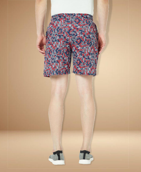 T.T. Mens Cotton Regular FitPrinted Bermuda Shorts With ZipperGrey Red