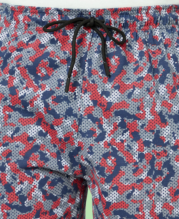 T.T. Mens Cotton Regular FitPrinted Bermuda Shorts With ZipperGrey Red