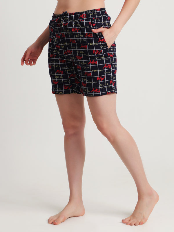 HiFlyers Women Regular Fit Cotton Printed Short -Black