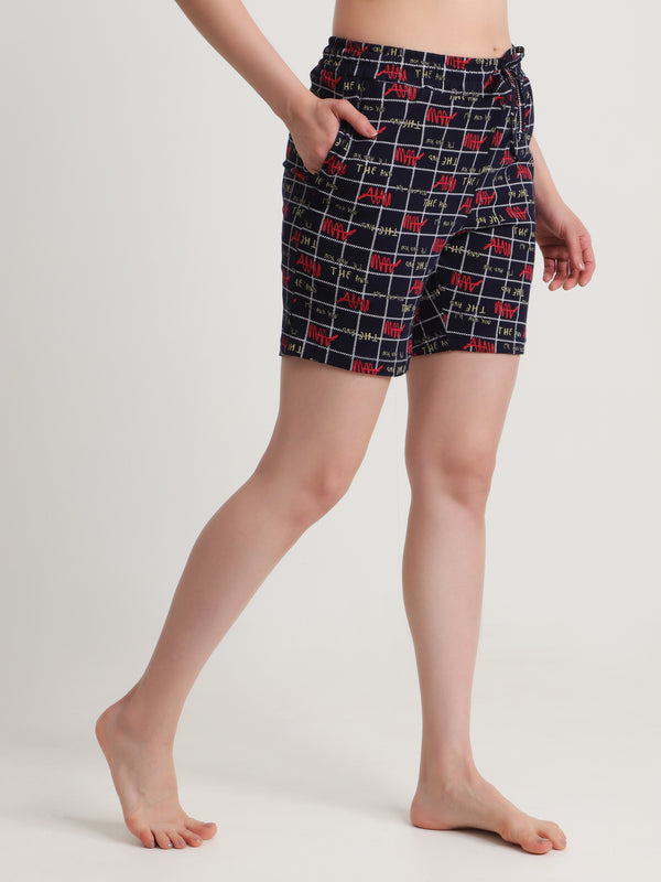 HiFlyers Women Regular Fit Cotton Printed Short -Black