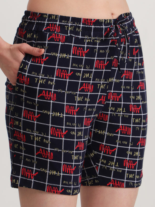 HiFlyers Women Regular Fit Cotton Printed Short -Black