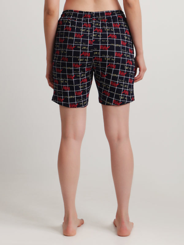 HiFlyers Women Regular Fit Cotton Printed Short -Black