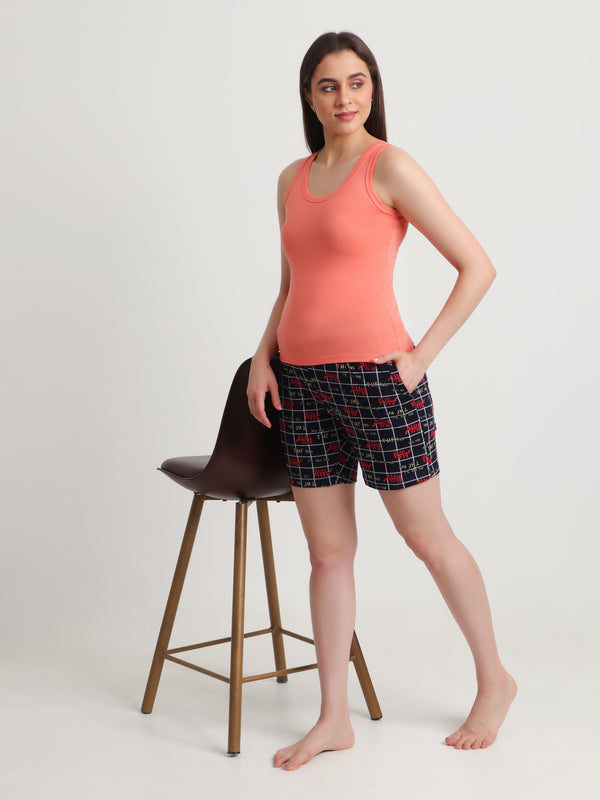 HiFlyers Women Regular Fit Cotton Printed Short -Black