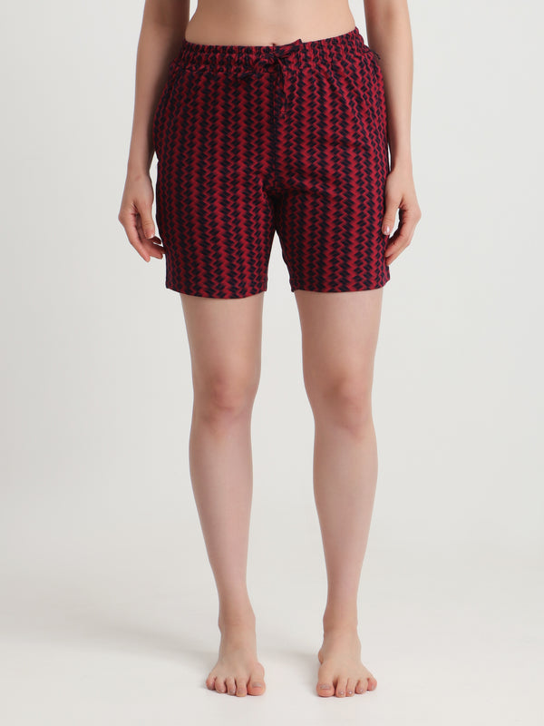 HiFlyers Women Regular Fit Cotton Printed Short -Maroon