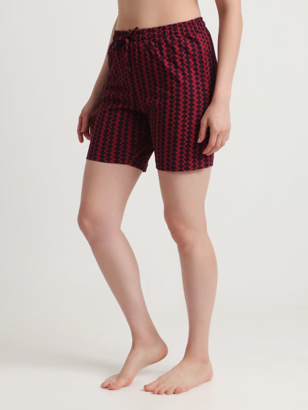 HiFlyers Women Regular Fit Cotton Printed Short -Maroon