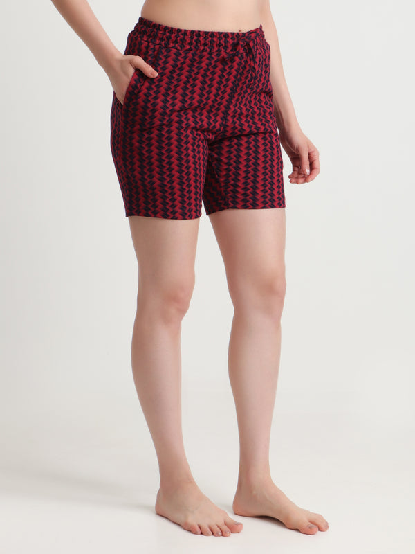 HiFlyers Women Regular Fit Cotton Printed Short -Maroon
