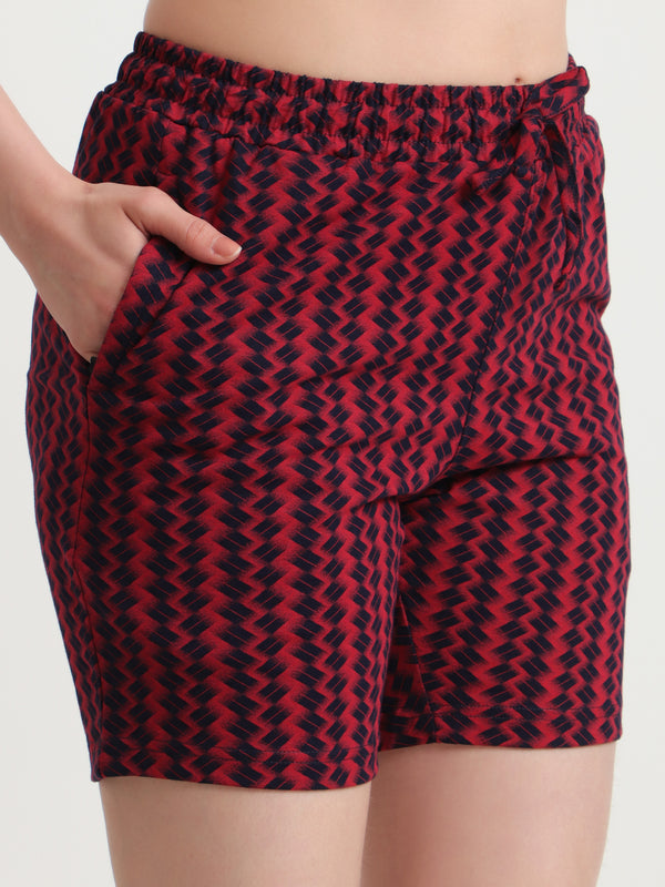 HiFlyers Women Regular Fit Cotton Printed Short -Maroon