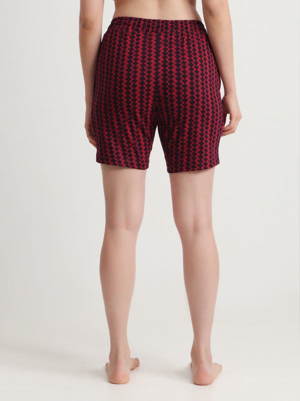 HiFlyers Women Regular Fit Cotton Printed Short -Maroon