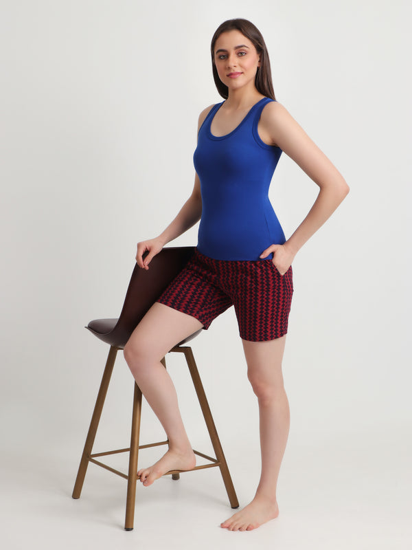 HiFlyers Women Regular Fit Cotton Printed Short -Maroon