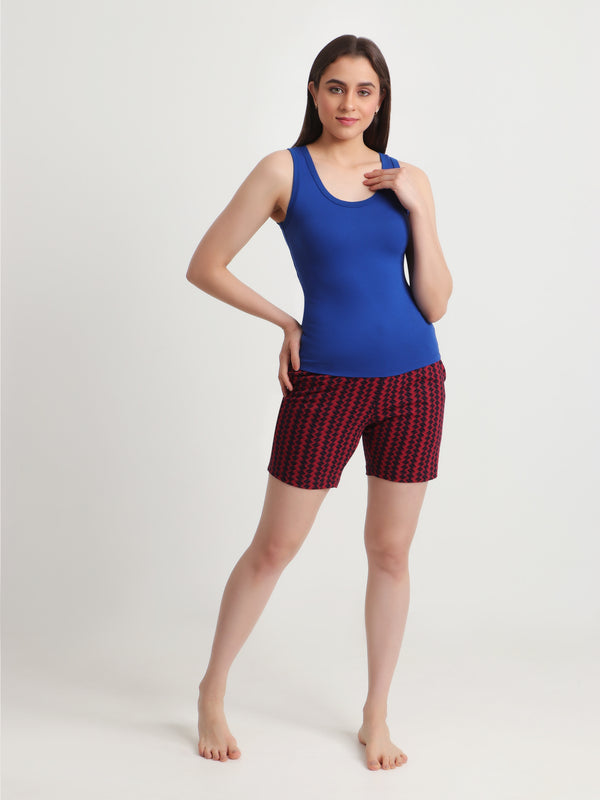 HiFlyers Women Regular Fit Cotton Printed Short -Maroon