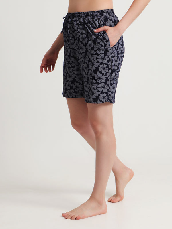 HiFlyers Women Regular Fit Cotton Printed Short -Navy