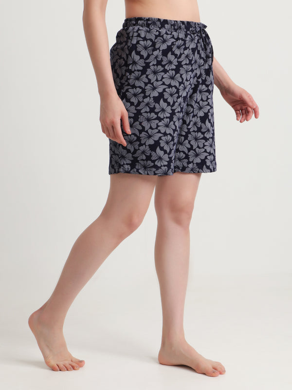 HiFlyers Women Regular Fit Cotton Printed Short -Navy