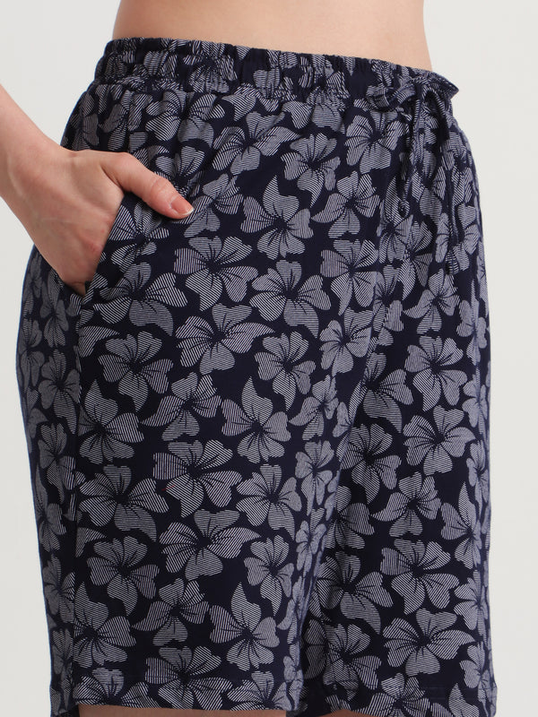 HiFlyers Women Regular Fit Cotton Printed Short -Navy