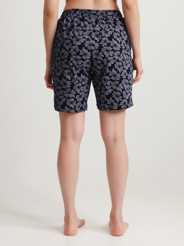 HiFlyers Women Regular Fit Cotton Printed Short -Navy