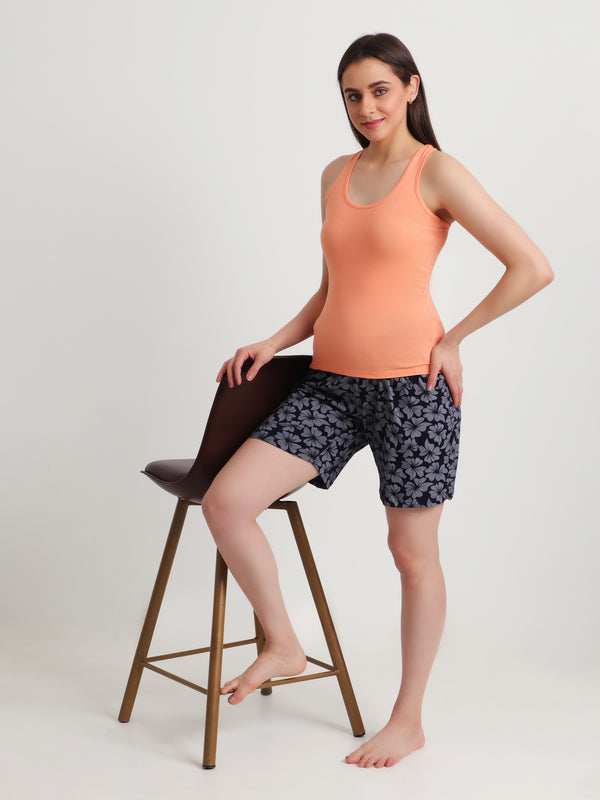 HiFlyers Women Regular Fit Cotton Printed Short -Navy