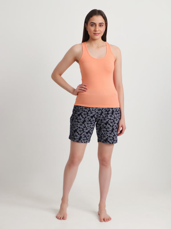 HiFlyers Women Regular Fit Cotton Printed Short -Navy