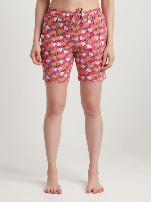 HiFlyers Women Regular Fit Cotton Printed Short -Pink