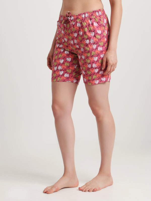 HiFlyers Women Regular Fit Cotton Printed Short -Pink