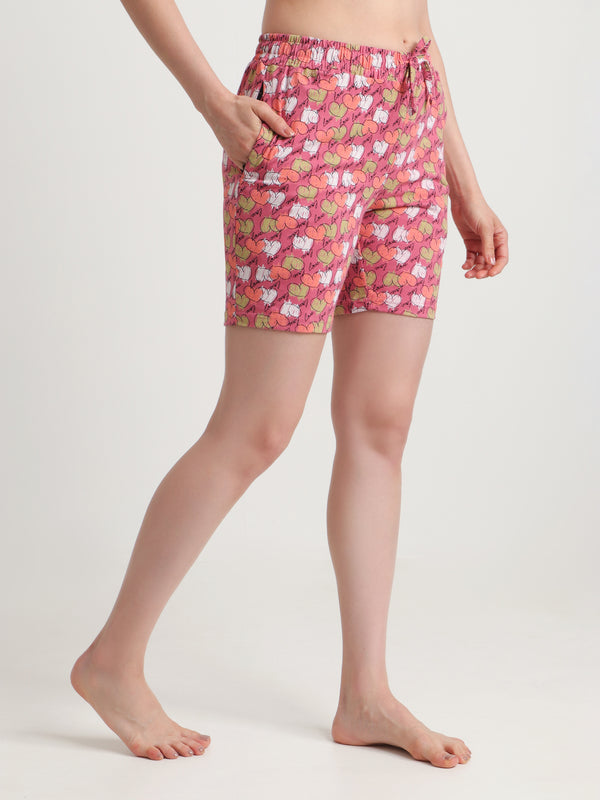 HiFlyers Women Regular Fit Cotton Printed Short -Pink