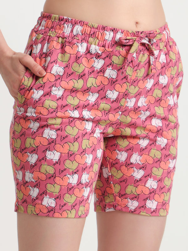 HiFlyers Women Regular Fit Cotton Printed Short -Pink