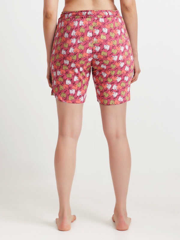 HiFlyers Women Regular Fit Cotton Printed Short -Pink