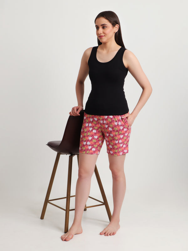 HiFlyers Women Regular Fit Cotton Printed Short -Pink