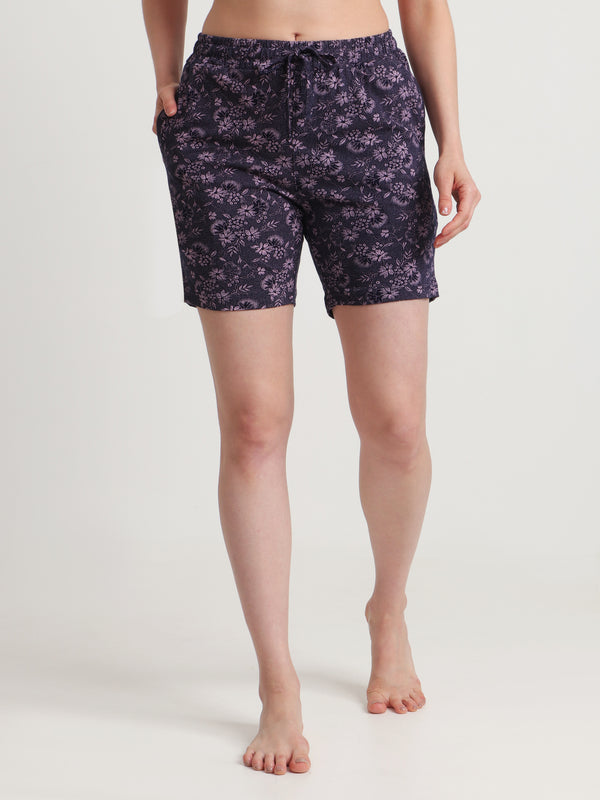 HiFlyers Women Regular Fit Cotton Printed Short -Purple