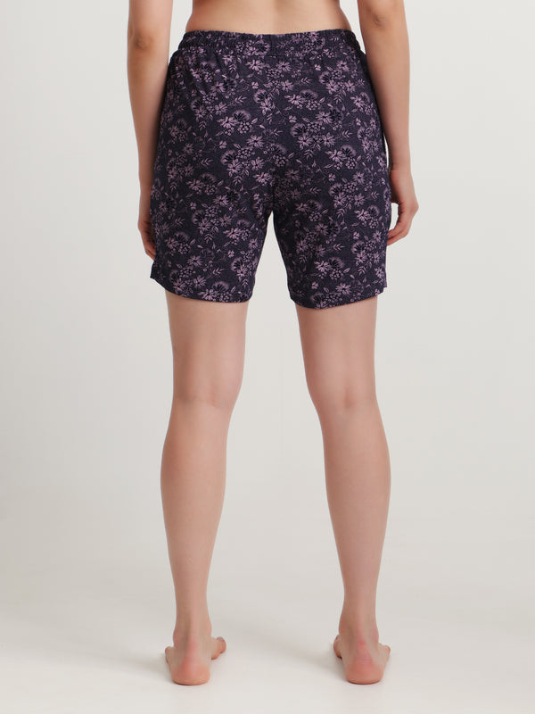 HiFlyers Women Regular Fit Cotton Printed Short -Purple