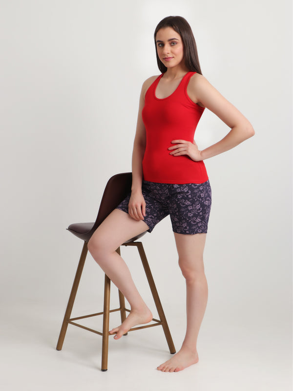 HiFlyers Women Regular Fit Cotton Printed Short -Purple