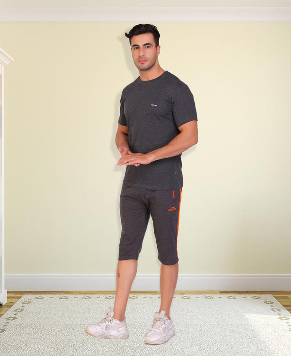 HiFlyers Men Slim Fit Solid Premium Rn Tshirts Anthra