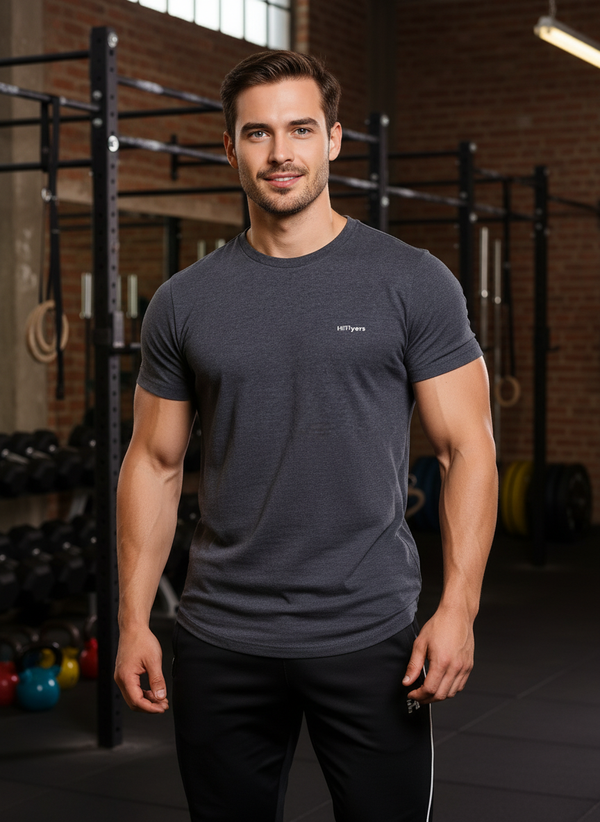 HiFlyers Men Slim Fit Solid Premium Rn Tshirts Anthra