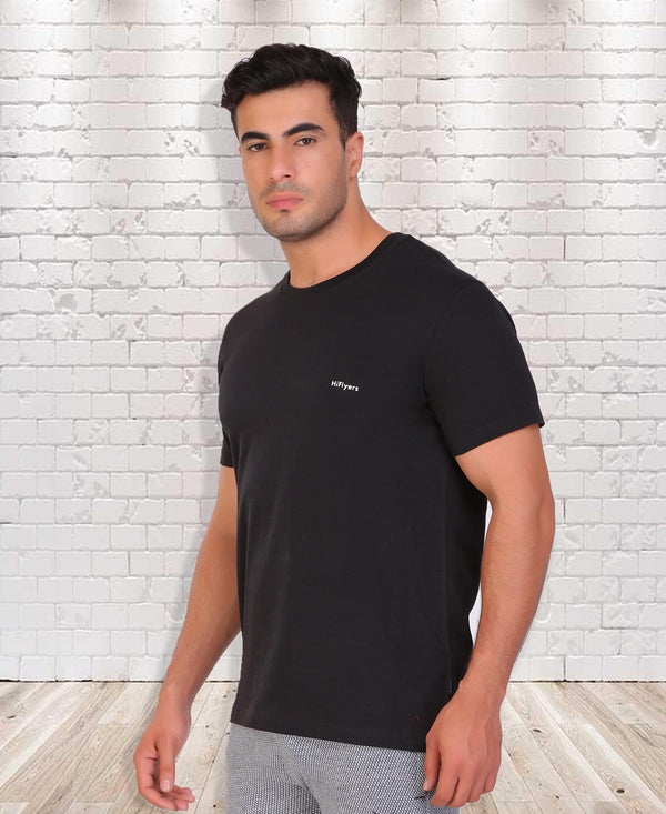 HiFlyers Men Slim Fit Solid Premium Rn Tshirts Black