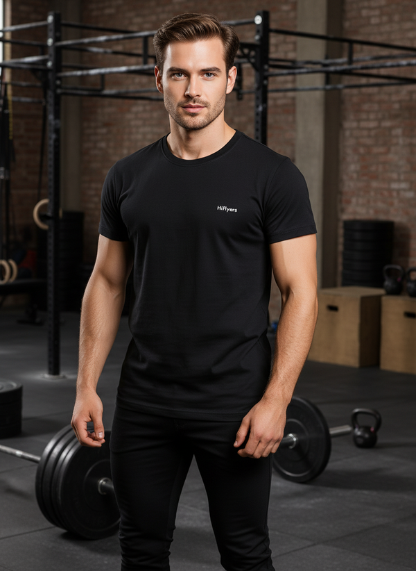 HiFlyers Men Slim Fit Solid Premium Rn Tshirts Black