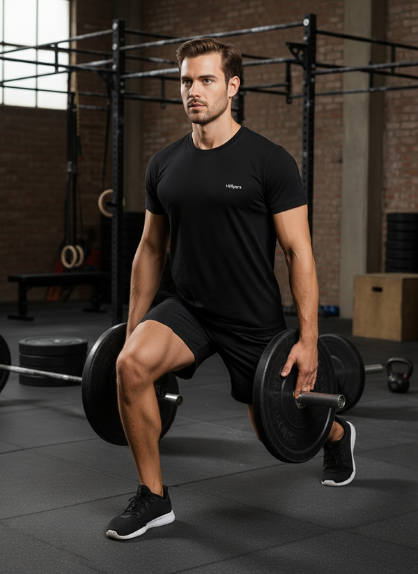 HiFlyers Men Slim Fit Solid Premium Rn Tshirts Black