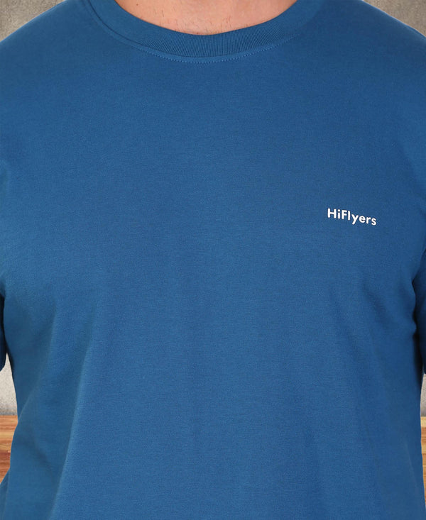 HiFlyers Men Slim Fit Solid Premium Rn Tshirts Deep Atlantic