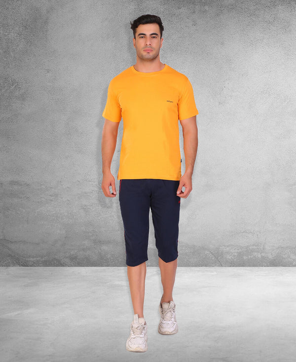 HiFlyers Men Slim Fit Solid Premium Rn Tshirts Gold