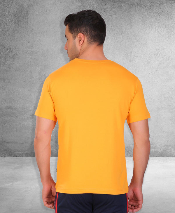 HiFlyers Men Slim Fit Solid Premium Rn Tshirts Gold