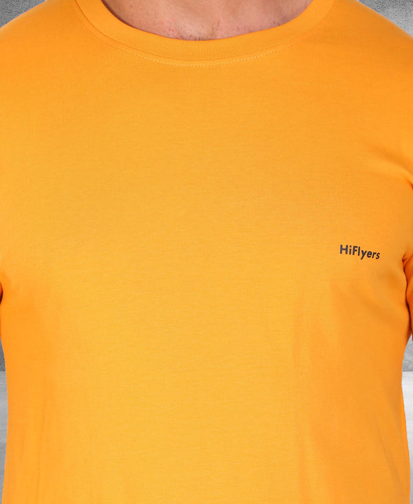 HiFlyers Men Slim Fit Solid Premium Rn Tshirts Gold