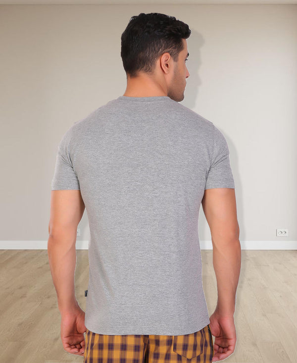 HiFlyers Men Slim Fit Solid Premium Rn Tshirts Grey Melange