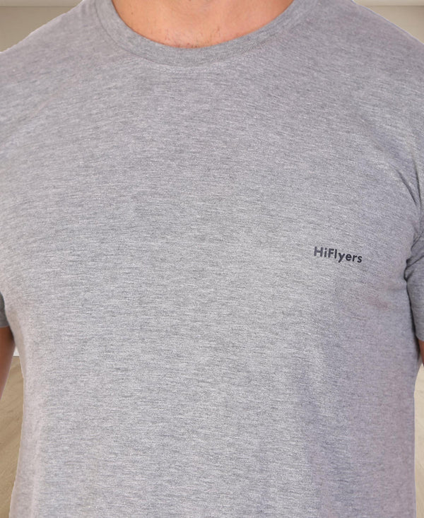HiFlyers Men Slim Fit Solid Premium Rn Tshirts Grey Melange