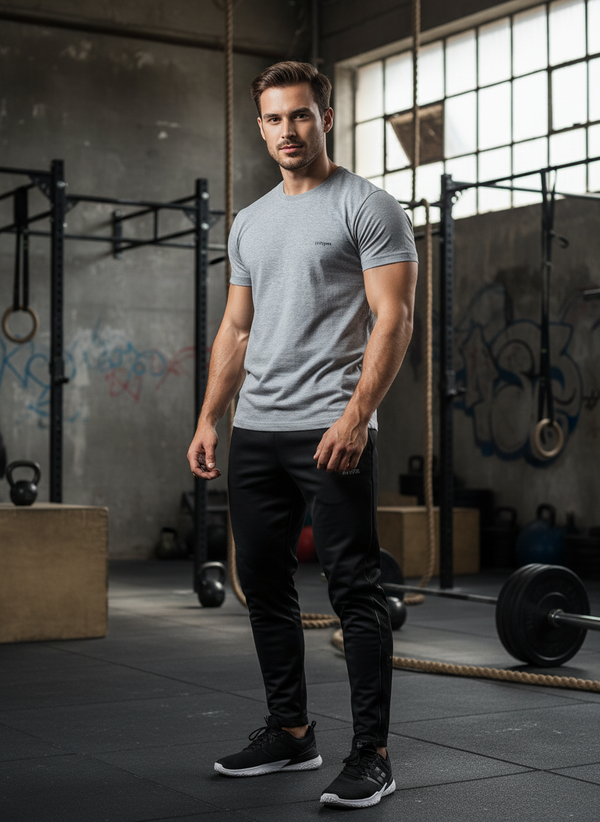 HiFlyers Men Slim Fit Solid Premium Rn Tshirts Grey Melange