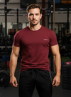 HiFlyers Men Slim Fit Solid Premium Rn Tshirts Maroon