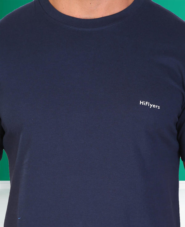 HiFlyers Men Slim Fit Solid Premium Rn Tshirts Navy