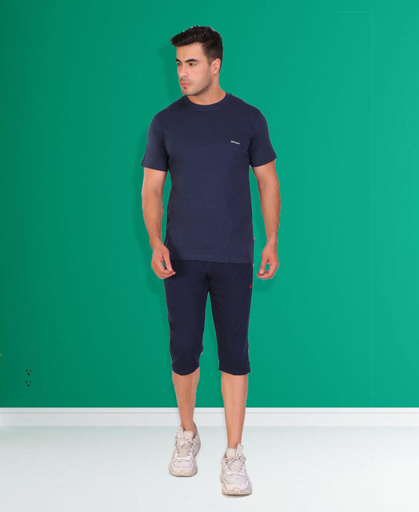 HiFlyers Men Slim Fit Solid Premium Rn Tshirts Navy