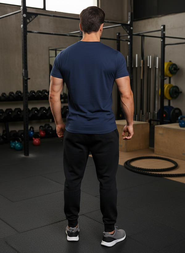 HiFlyers Men Slim Fit Solid Premium Rn Tshirts Navy