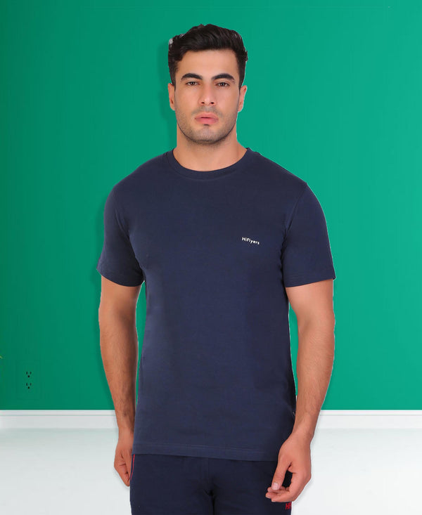 HiFlyers Men Slim Fit Solid Premium Rn Tshirts Navy