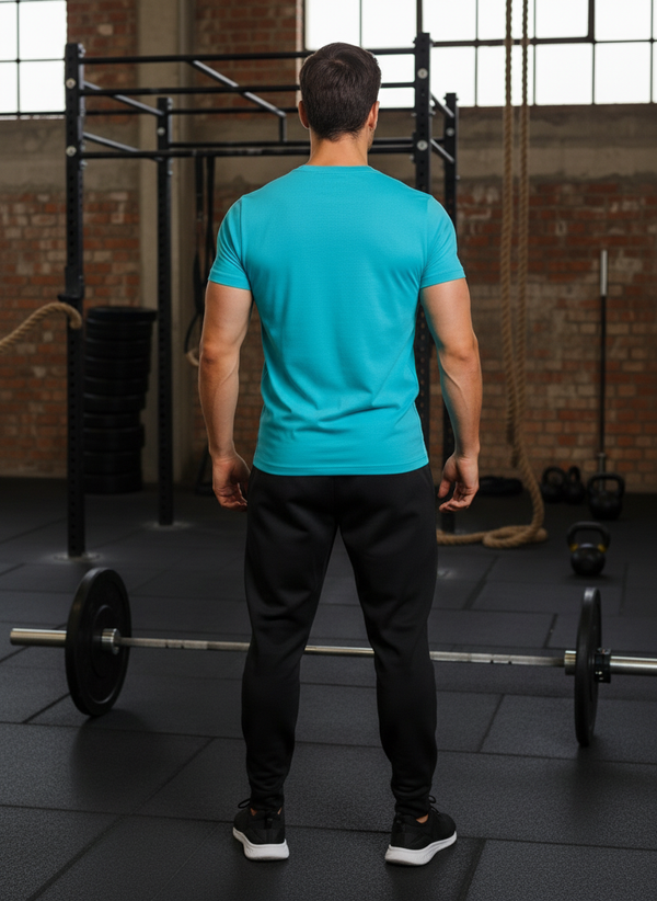 HiFlyers Men Slim Fit Solid Premium Rn Tshirts Teal Blue