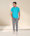 HiFlyers Men Slim Fit Solid Premium Rn Tshirts Teal Blue