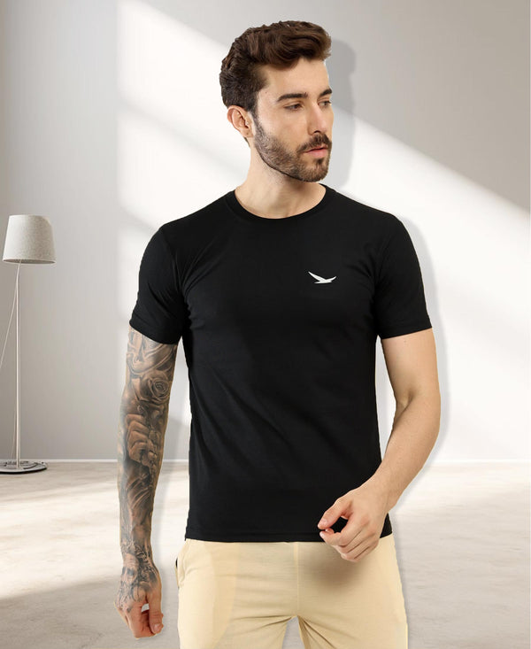 HiFlyers Men Regular Fit Polyster Pique Round Neck Half Sleev Tshirt Black
